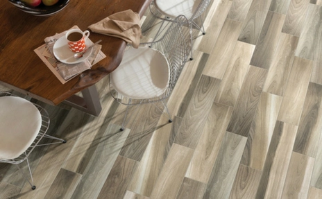 Tile flooring with modern furniture.